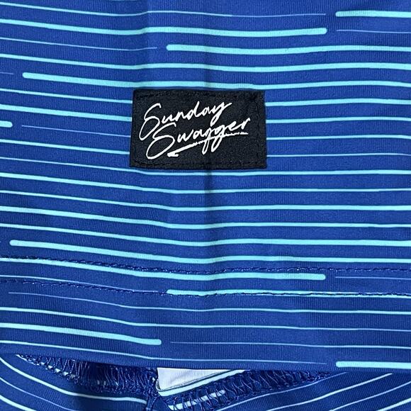 Sunday Swagger Polo Shirt Mens M Blue Striped Golf Performance Short Sleeve NWT - Picture 10 of 12